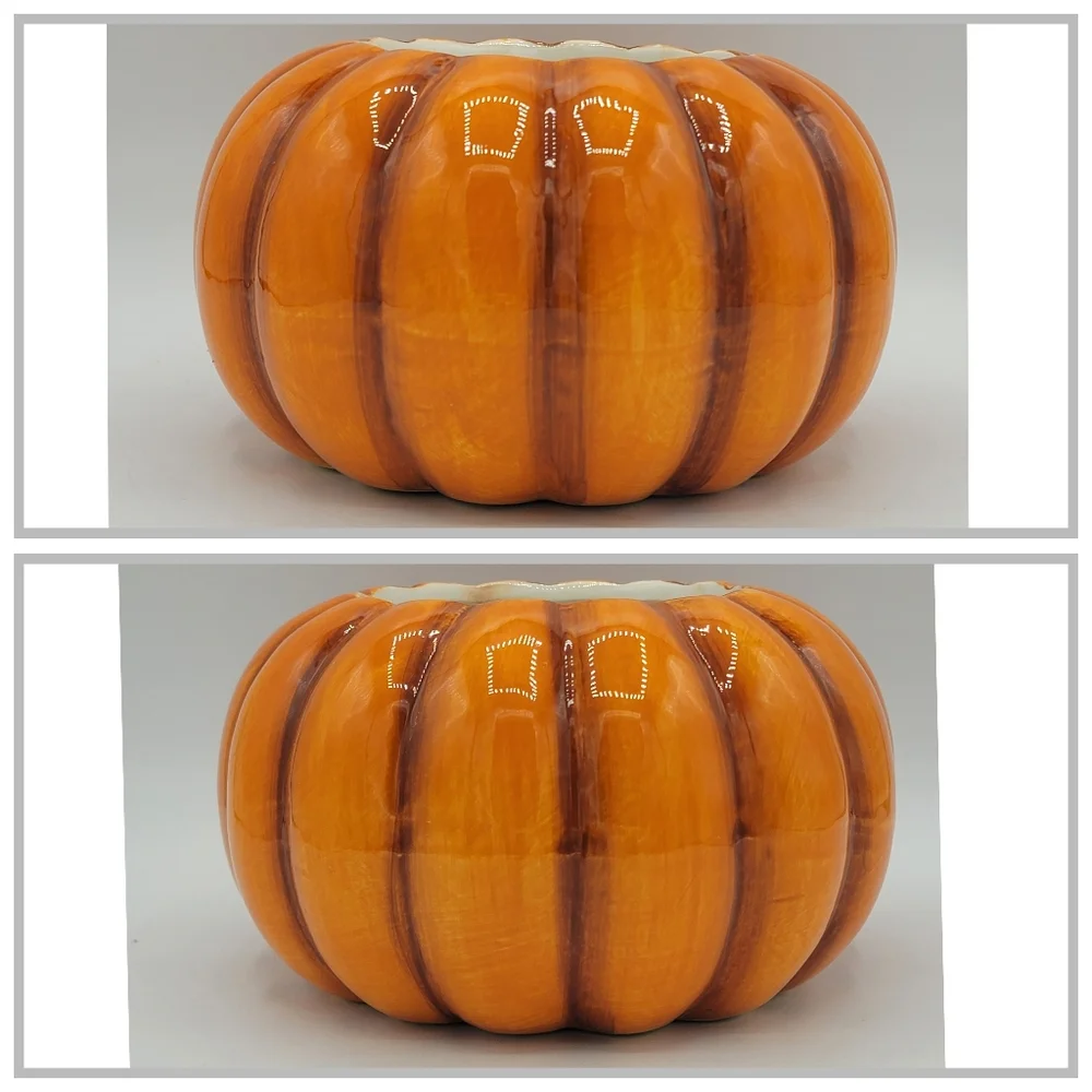Ceramic Pumpkin Bowls Set of 2 Fall Harvest Halloween Candy Dish Centerpiece Dec